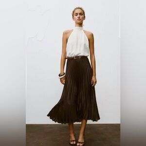 NWT Zara Woman Belted PLEATED COMBINATION MIDI DRESS